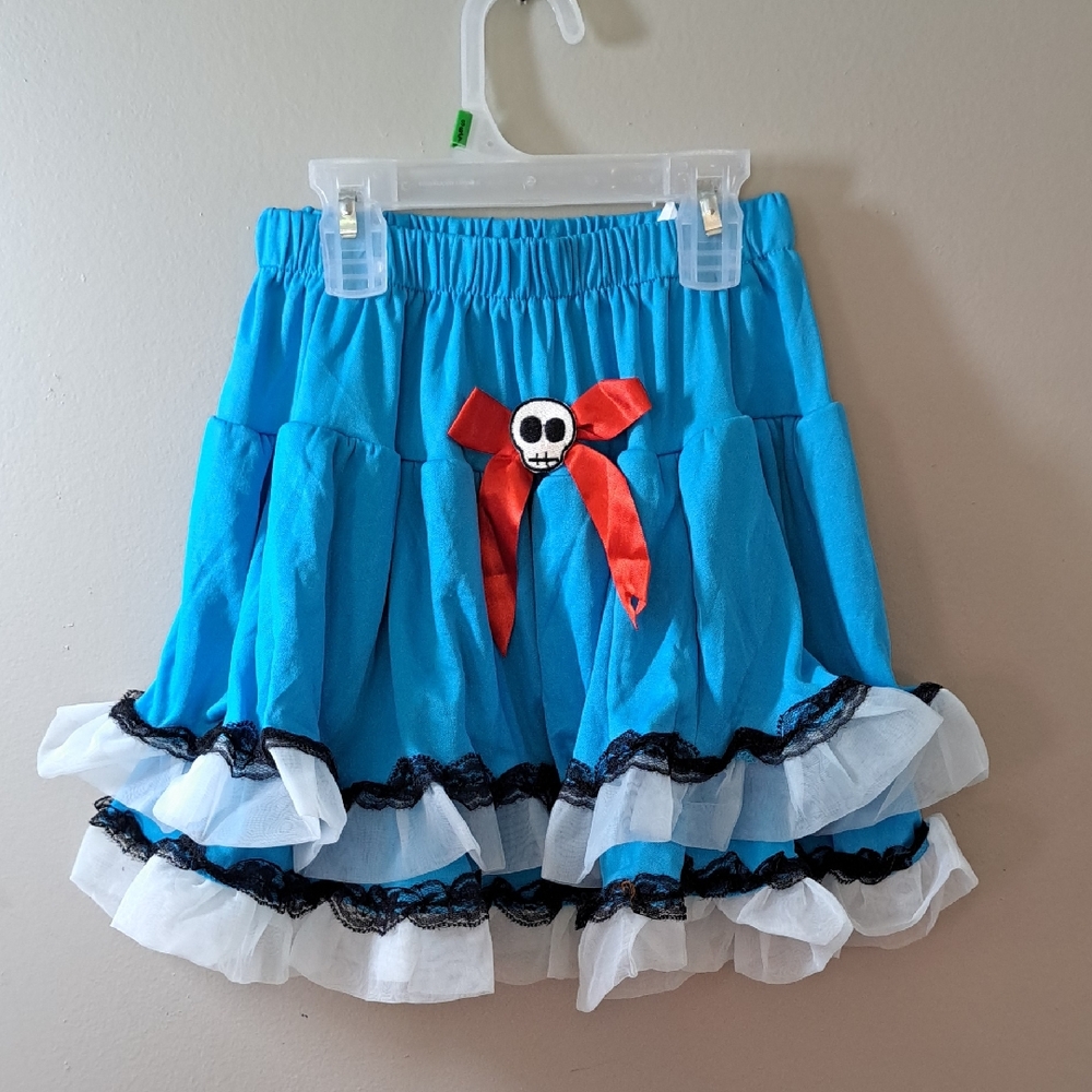 Blue and White Bubble Mini Skirt with Ruffled Tiers